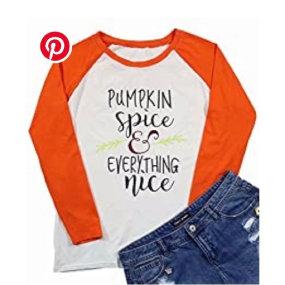Pumpkin Spice & Everything Nice Graphic Orange/White Baseball Tee - Picture 1 of 7